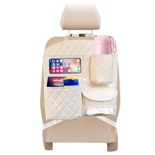 Organizadores para Coche, Cuero de PU Organizador Asiento Trasero de Coche Infantil, Impermeable Protector de Alfombrilla para Asiento de Coche, con 4 Bolsillos 2 Ganchos, Bolsillo Phone (Blanquecino) Organizadores para Coche, Cuero de PU Organizador Asiento Trasero de Coche Infantil, Impermeable Protector de Alfombrilla para Asiento de Coche, con 4 Bolsillos 2 Ganchos, Bolsillo Phone (Blanquecino)