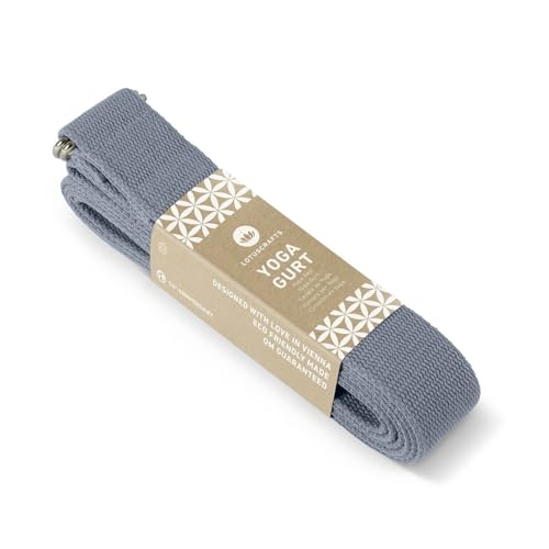 Lotuscrafts Yogagurt 2 5 m - Yoga-Band zum Dehnen; 100% Bio-Baumwolle Yogagurt Lang mit Verschluss aus Metall Yoga-Strap für Einsteiger und Fortgeschrittene 250 x 3 8 cm