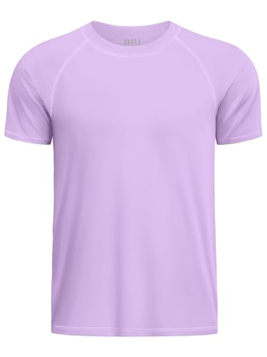 IHU Jungen UV Shirt Kinder UPF 50+ Sonnenschutz Schnelltrocknend Badeshirt Kurzarm Rash Guard Mädchen Schwimmshirt Helllila 10-12 Jahre