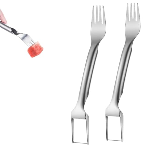 2-in-1 Stainless Steel Fruit Cutter, Watermelon Cutter, Stainless Steel Watermelon Fork Slicer, Watermelon Cutter Tool Fruit Forks Slicer Knife Kitchen Gadgets for Family Parties Camping