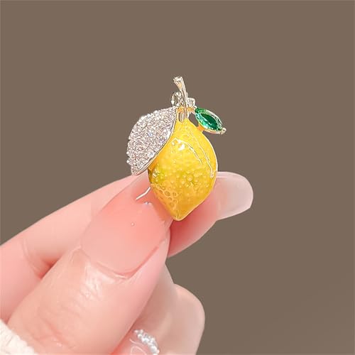 Image of Cute Lemon Brooch Pin for Women Rhinestone Fruit Little Brooch Sparkling Crystal Strawberry Cherry Enamel Pin Christmas Birthday Art Deco Jewelry Gifts