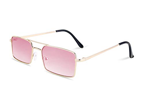 FEISEDY Vintage Square Rectangle Small Sunglasses Women Men Metal Frame Double Bridge B26603