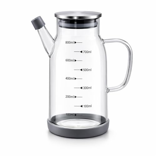 Image of 800ml Borosilicate Glass Oil Dispenser with Anti-Drip Spout & Leakproof Lid | BPA-Free Kitchen Jar with Measurement Markings | Silicone Base | For Oil, Vinegar, Soy Sauce & Seasonings(800ml)