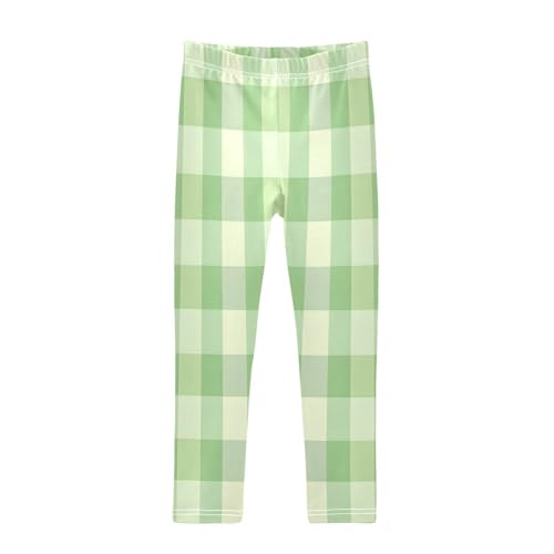 Bolaz Toddler Girls Leggings Printed Yoga Pants Leggings Light Green Checkered Pattern for Kids