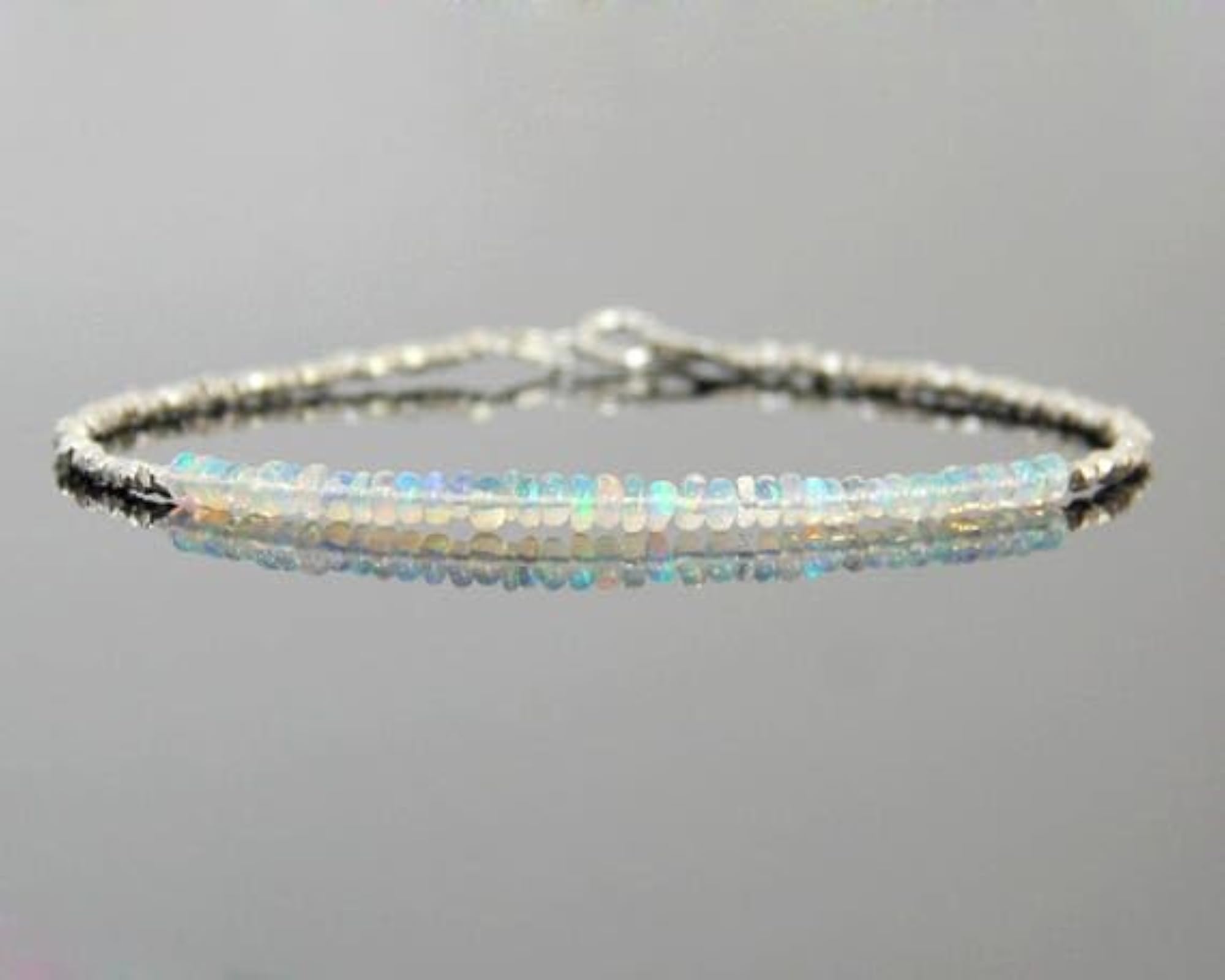 Ethiopian Opal Rondelle Beaded Bracelet, Adjustable Silver Lock, Unisex