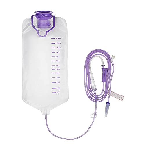 Denshine Disposable Enteral Nutrition Bag Feeding Bag, 1200ml Enteral Delivery Gravity/Pump Feeding Bag Set, Detachable Connector