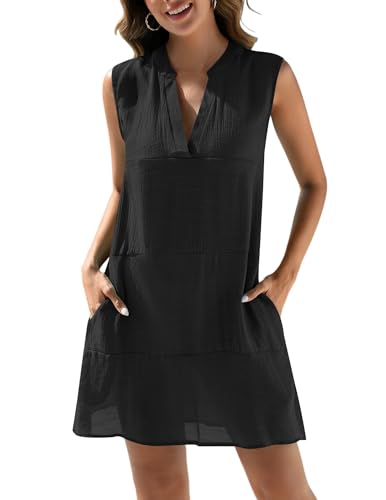 AI'MAGE Women's Bathing Suit Cover Up Sleeveless Swimsuit Covers V Neck Beach Coverup Dress with Pockets