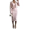 Women Plaid 2 Piece Outfits Cropped Blazer and Sleeveless Midi Dress Sets Business Casual Suits