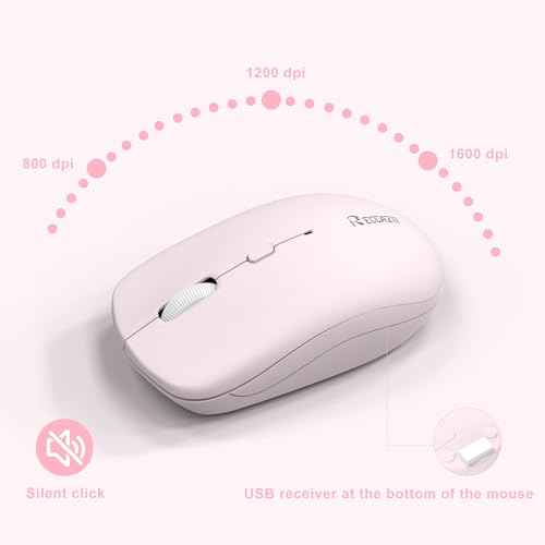 Image of Wireless Keyboard and Mouse Combo, Full-Sized Quiet Wireless Keyboard and Adjustable DPI Mouse, 2.4GHz USB Receiver, Keyboard and Mouse for PC, Windows, Desktop, Laptop (Pink and White-B)