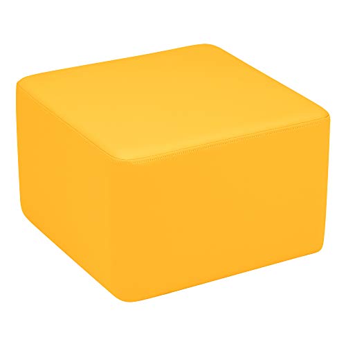 Image of Sprogs 12 inch H Structured Cube Stool -Flexible Modular Collaborative Soft Seating for Office, Home, Lounge and School Classrooms with Durable Frame & Set of 6 inch Legs Add-on -Yellow