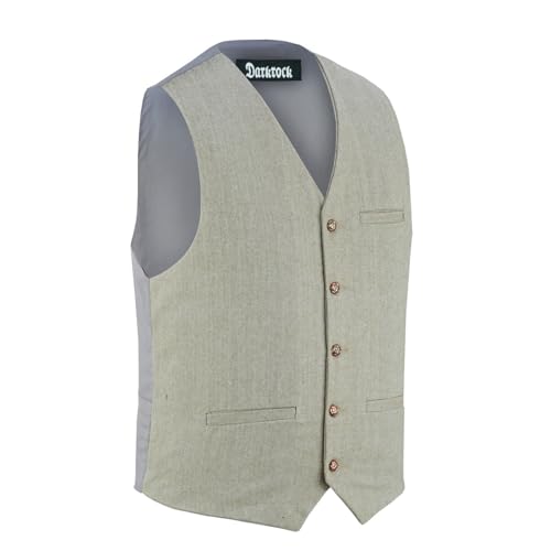 Darkrock Men’s Herringbone Wool Blend Tweed Vest Premium Cream Waistcoat Suit Vest V Neck Slim Fit Waistcoat/USA3