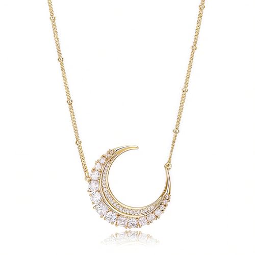Crescent Moon Pendant Necklace for Women, 18K Gold Plated with Cubic Zirconia, Delicate Beaded Chain 16” + 2” Extender, Elegant Celestial Jewelry, Moon Gifts for Women, Gold Pendant Necklace