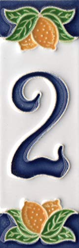 Azulejos italianos hechos a mano de cerámica, grandes números de limón amarillo y letras. Tamaño del azulejo: 15 cm x 4,8 cm, 3 a 6 marcos de azulejos (2)