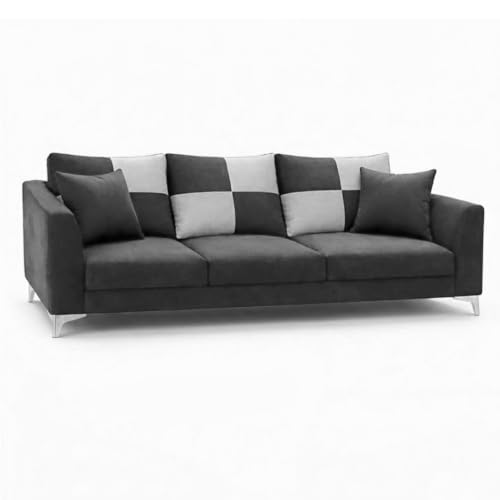 Image of Romeo Rich 4 Seater L Shape Sofa Set with Movable Ottomans | Flexible Layout | Velvet Suede Fabric | Golden Aesthetic Legs | Modern Sofa for Living Room (Dark Grey)