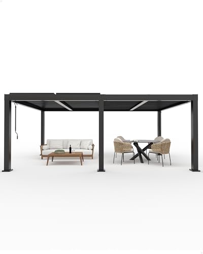 Image of Garveelife All-Aluminum Louvered Pergola 12 ft x 20 ft, Outdoor Pergola with Adjustable Louvered Roof, Reinforced Aluminum Frame, Integrated Drainage System, Hardtop Gazebo for Patio, Deck, Gray