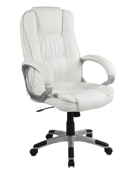 Mr Dreams Silla de Oficina, Silla de Escritorio, Silla de Juego con Reposabrazos, Silla de Ordenador, Silla Ejecutiva, Altura Ajustable, para Estudio Cuero Sintentico Blanco