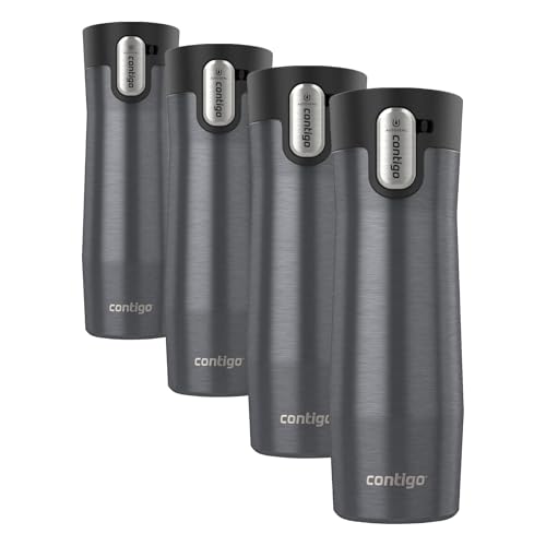 Image of Contigo Travel Mug, Vacuum-Insulated Stainless Steel | AUTOSEAL Technology | Easy-Clean Lid | 20 oz | 2-Pack, Pack of 4