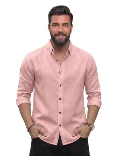 Image of NexaFlair Men's Regular Fit Solid Pattern Laffer Cotton Shirt with Long Sleeve Collared Neck Standard Length and Button Down Closure Type | Mens Casual Shirts | Man's Formal Shirts