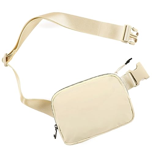 ODODOS Unisex Mini Belt Bag with Adjustable Strap Small Fanny Pack for Workout Running Traveling Hiking, Ivory