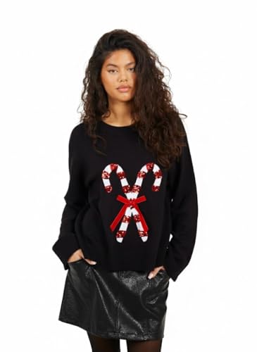 kraftd Christmas Jumpers for Women Long Sleeve Casual Pullover Tshirts | Christmas Tops | Sweatshirt | Ladies Jumper (Black XL)