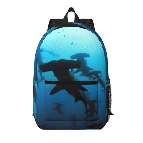 Sac à dos d'école noir EdWal léger avec grande poche et motif de requin marteau