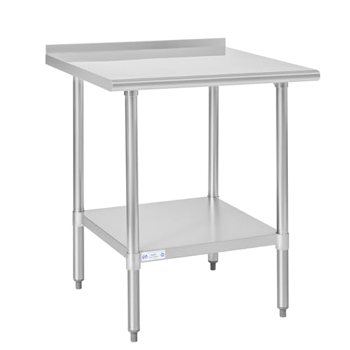 Hally Stainless Steel Table for Prep & Work 30 x 30 Inches, NSF Commercial Heavy Duty Table with Undershelf and Backsplash for Restaurant, Home and Hotel