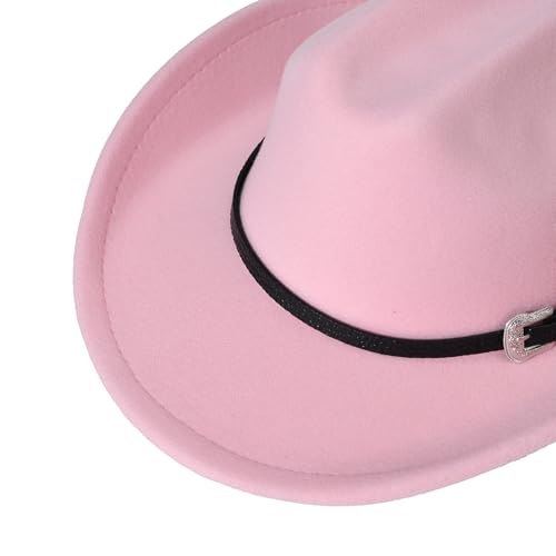 Image of Willheoy Kids Cowboy Hat for Girls Boys Western Cowgirl Hat with Buckle Belt Unisex Wide Brim Fedora Hat Dress Up Costume