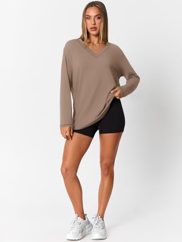 Trendy Queen Oversized Tshirts for Women Workout Plus Size Gym Tops V Neck Long Sleeve T Shirts Spring Casual Basic Tees - Image 6