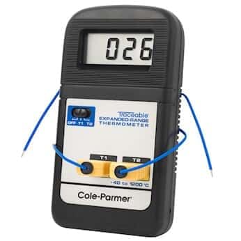 Traceable Dual-Input Expanded Range Type K Thermocouple Thermometer: Celsius
