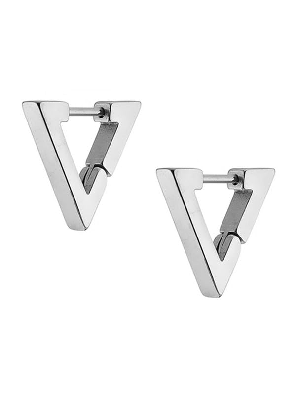 fimbul Black Flat Open Triangle Hinged Huggie Hinged Hoop Earrings - For Men-picture-24