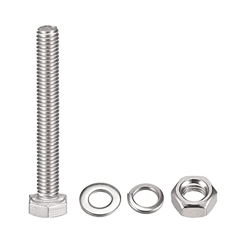 Image of uxcell M6 x 50mm Hex Head Screws Bolts, Nuts, Flat & Lock Washers Kits, 304 Stainless Steel Fully Thread Hexagon Bolts 10 Sets