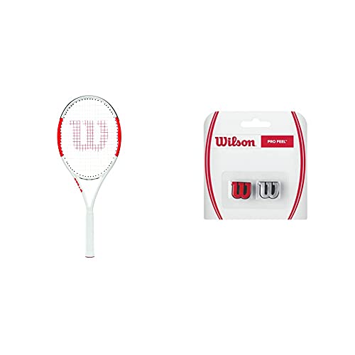 Wilson Raqueta De Tenis, Six.One Lite 102, Unisex + Pro Feel Antivibrador Raqueta-Unisex, Rojo/Plata, NS