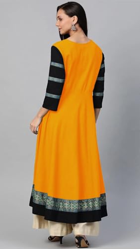 Image of Cotton Silk Anarkali Printed Border Long Umbrella Gown Kurta for Women