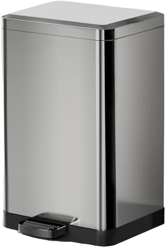 Slystar 冷凍ゴミ箱 スリム キッチン生ゴミ ステンレス 蓋付き ペダル式 20l 大容量 角型 生ゴミ 密閉 臭わない 音無し おしゃれ 洗面所 屋外 バスルーム/リビングルーム用 (ステンレス鋼の色,15L)