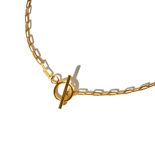 Cadena Corta de Eslabones de Plata de Ley 925 bañada en Oro de 18 kt con Círculo Barra | Choker | Collar Circular | Colgante Minimalista para Mujer Cover