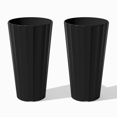Image of Veradek Column Series Tall Planter - Tapered Outdoor Planter with Shelf