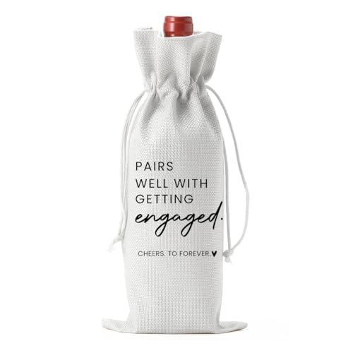 Image of Engaged Engagement Gifts for Couples Her Engagement Party Decorations | Bridal Shower Decorations Wine Bag Cheers To Forever Wine Accessory Sets - White