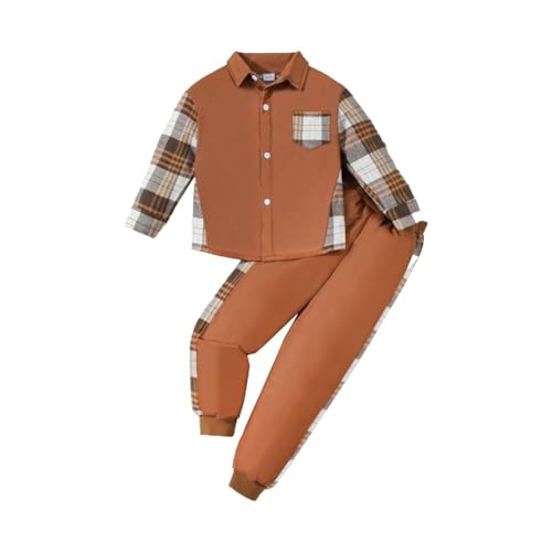 HEOXIN Kinder Jungen Kariertes Bekleidung Set, Sweatshirt + Hose...