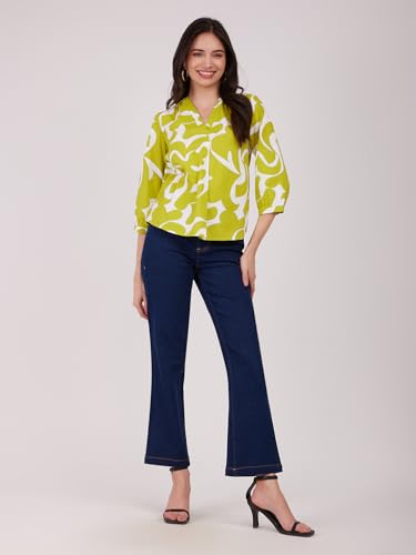 Image of FableStreet Women Formal & Casual Top | V-Neckline with Gathered Back Detail & Three-Quarter Sleeves | Premium Satin Fabric for Office Wear & Sophisticated Outings