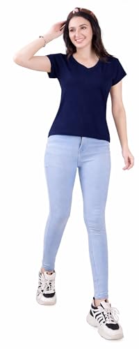 Image of Women's V Neck Plain T-Shirt, Black, Short Sleeve, Casual Wear