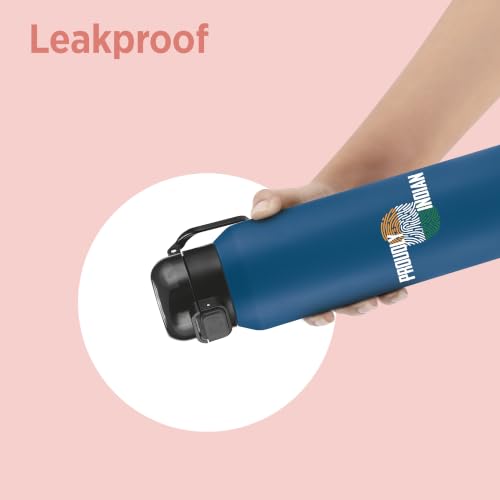 Image of Milton Dual Flow 600 Thermosteel Proudly Indian Water Bottle 595 ml, One Touch Safety Lock & Twin Lid Sip or Gulp,Long Hours Hot & Cold,Leak Proof,ISI Certified,Vacuum Insulated,Office,Gym,School,Blue