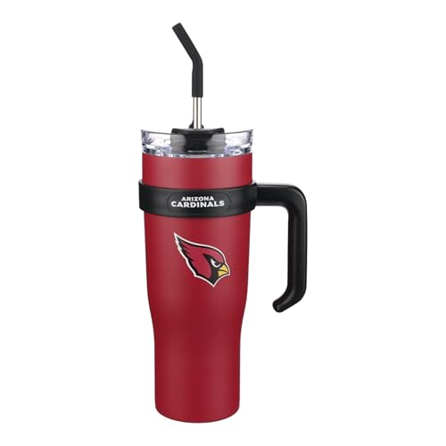Image of The Memory Company Officially Licensed 46oz Team Color Slim Tumbler with Straw and Handle, Arizona Cardinals