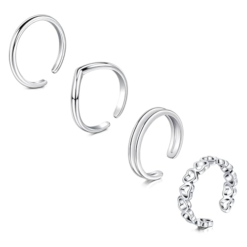 Briana Williams 4pcs Toe Ring stainless steel Adjustable Open Silver Rings