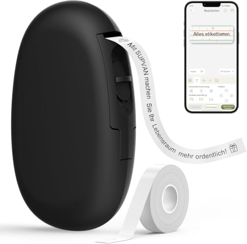 SUPVAN E10 Etikettendrucker mit Bluetooth und Endlosetiketten, Schwarz