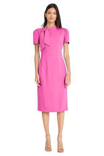 Image of Maggy London Womens Midi Short Sleeve Sheath with Neck Tie Career Office Work WearCocktail Dress