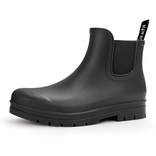 Kprm Ankle Rain Boots for Women Waterproof, Short Womens Rubber Chelsea Rainboots, Garden Shoes for Mud Barn Gardening Yard Farm Work, Black 8
