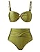 YUNIDMEIM 3 Piece Swimsuits for Women Retro Bikini Set Beach Wrap Skirt High Waisted Bikini Sets for Women Tummy Control ArmyGreen