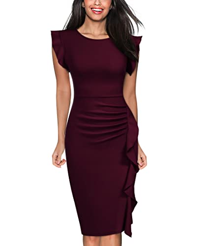 Miusol Women's Business Retro Ruffles Slim Cocktail Pencil Dress