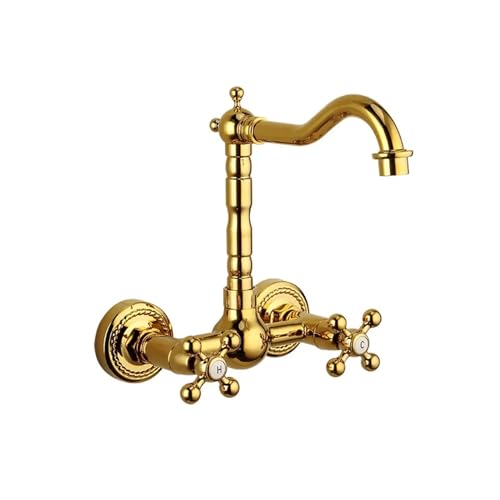 Grifo mezclador de oro para baño empotrado en pared con acabado retro 6