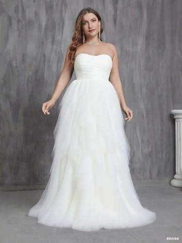 PHILIZLE Women's Strapless Tulle Ruffle Ball Gown - Plus Size Formal Evening Dress with Layered Skirt & Elegant Silhouette2